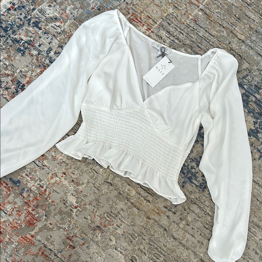 NWT White Wayf Smocked Blouse